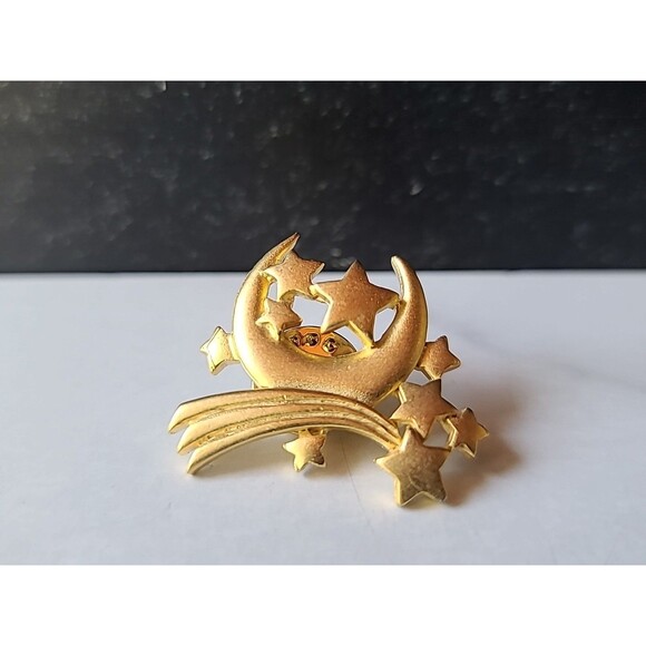 JJ Jonette Shooting Stars Sun and Moon Gold Tone Metal Pins, Vintage - Picture 4 of 10